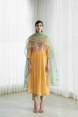 Yoke Kurta With Printed Pants And Dupatta