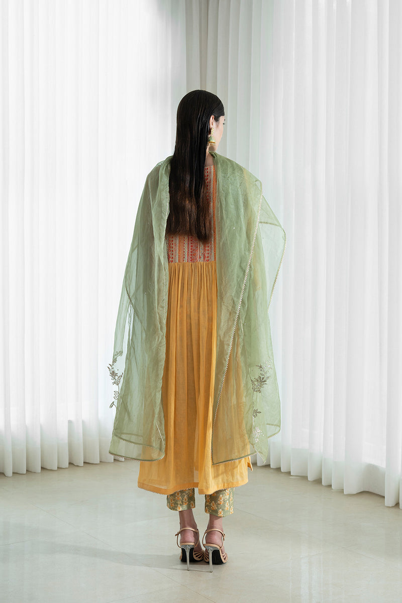 Yoke Kurta With Printed Pants And Dupatta