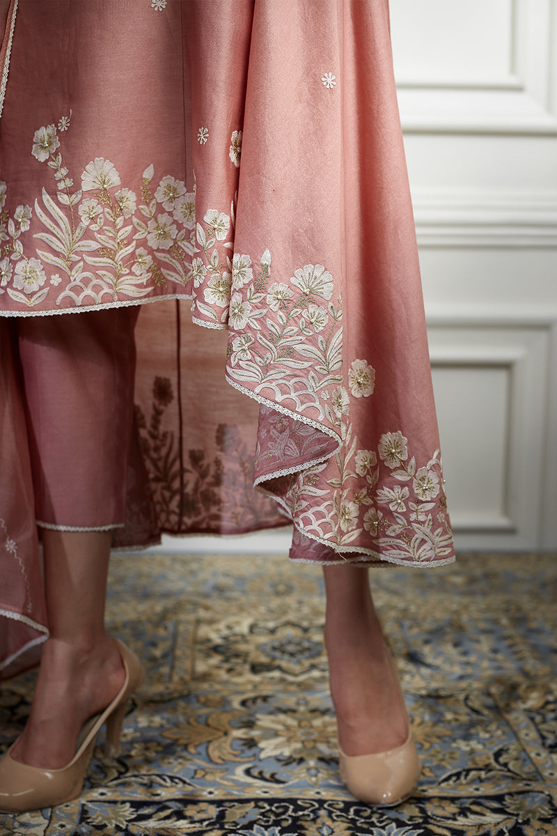 Dusty Pink Embroidered High Low Kurta Set