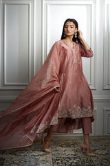 Dusty Pink Embroidered High Low Kurta Set