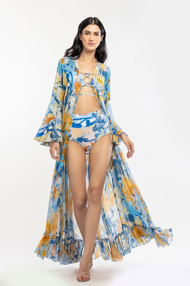 Lycra printed bodysuit with cape