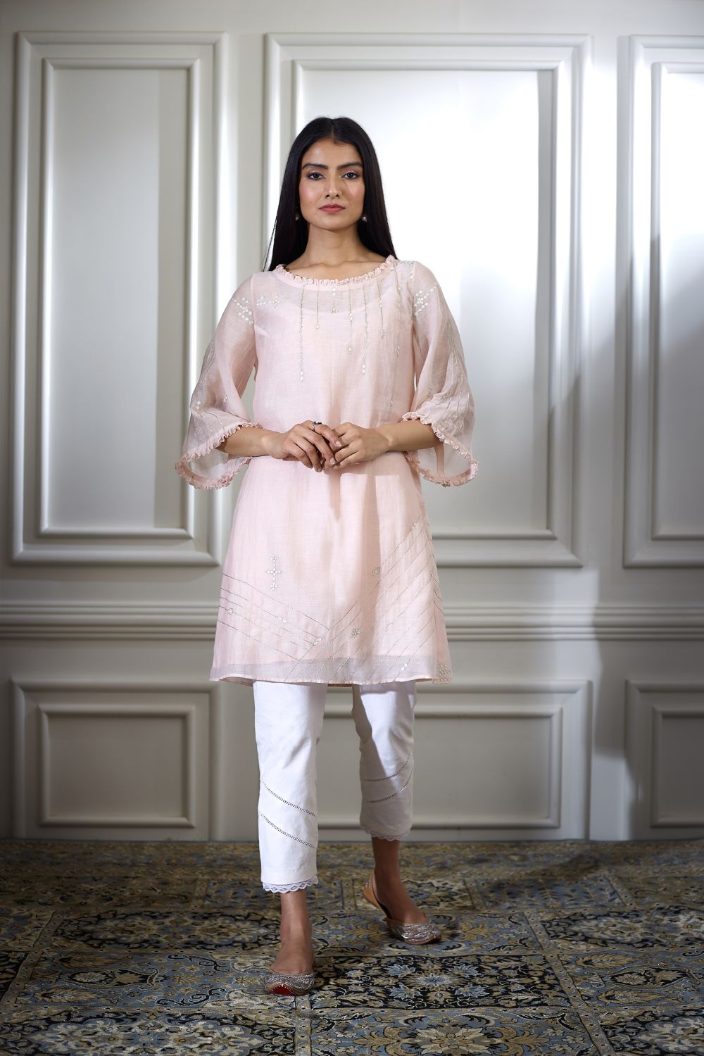 Soft Peach Tunic With Ankle Length Pants