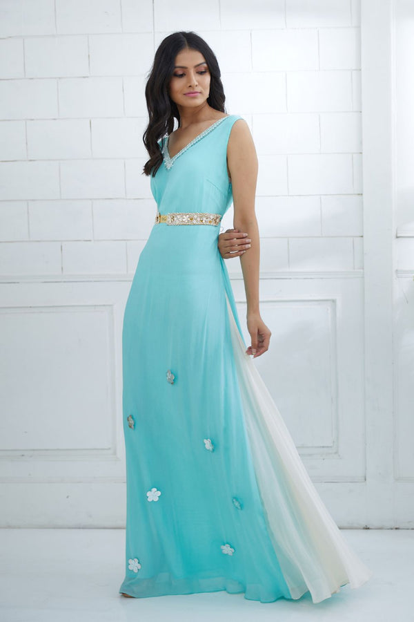 Aqua/ivory Embellished Dress