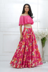 Off-shoulder Embroidered Lehenga Set