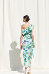 Crop Top Paired With A Printed Wrap Around Skirt