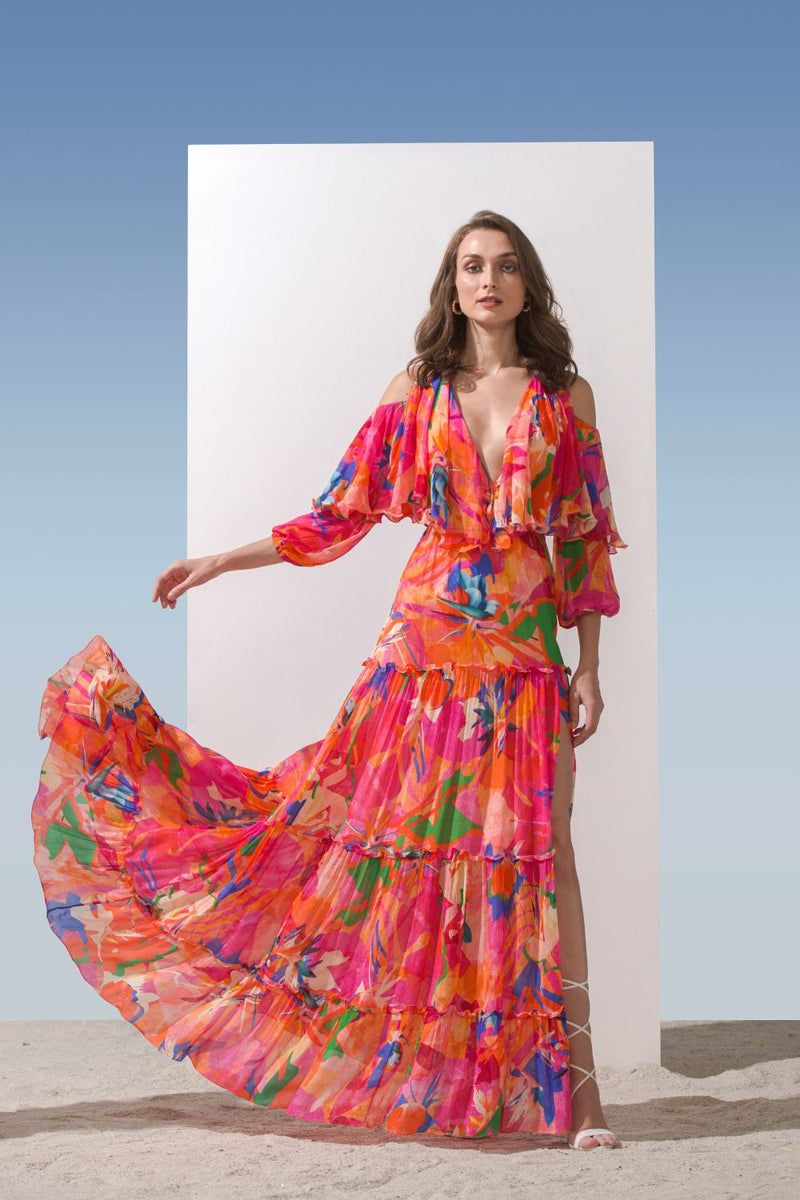 Multi pink butterfly tiered dress