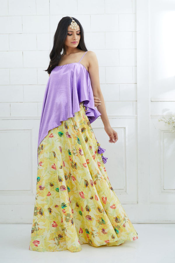 Lilac Asymmetric Printed Lehenga Set