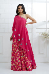 D.fuchsia A-symmetric Embroidered Tunic Set