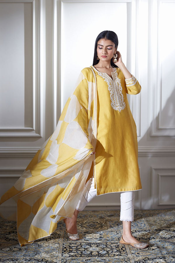 Yellow Dori Embroidered Kurta Set