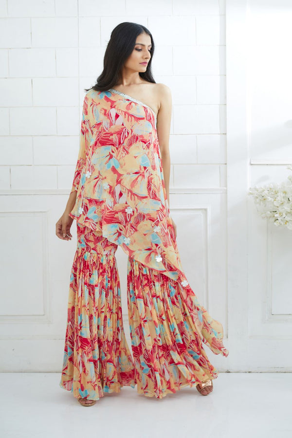 One Shoulder Printed Top With Sharara