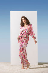Satin Pink Multi Printed Kaftan