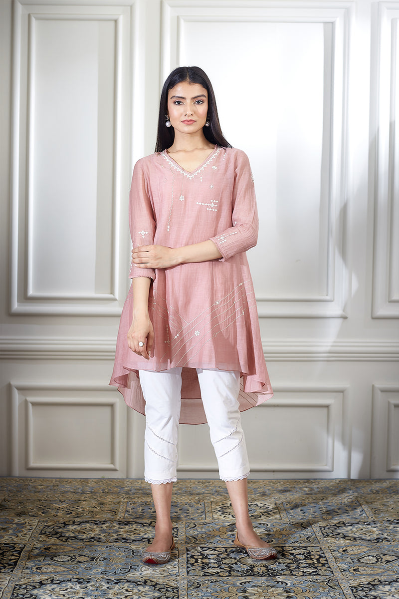 Dusty Pink Aari Embroidred Tunic Set