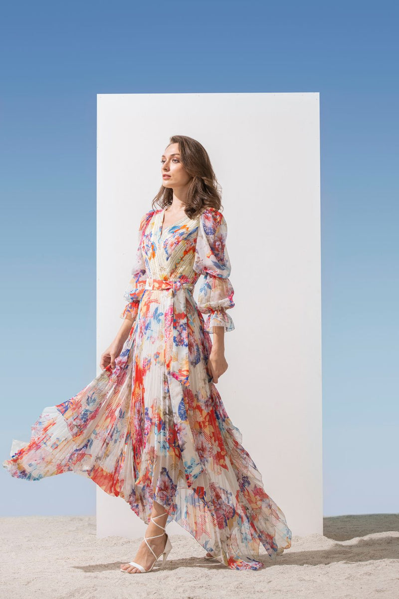 Chiffon Dress With Pleated Bottom