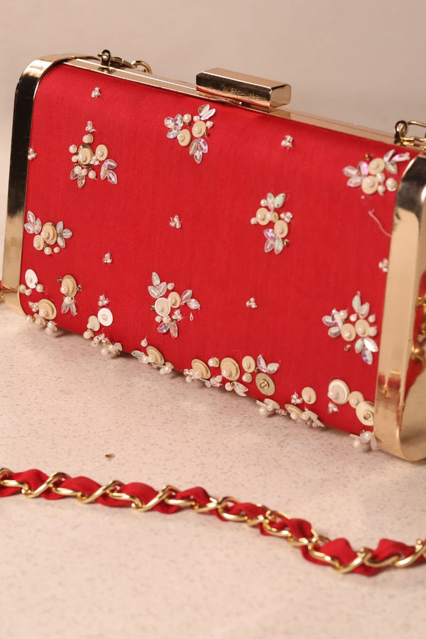 Red Hand Embroidered Clutch