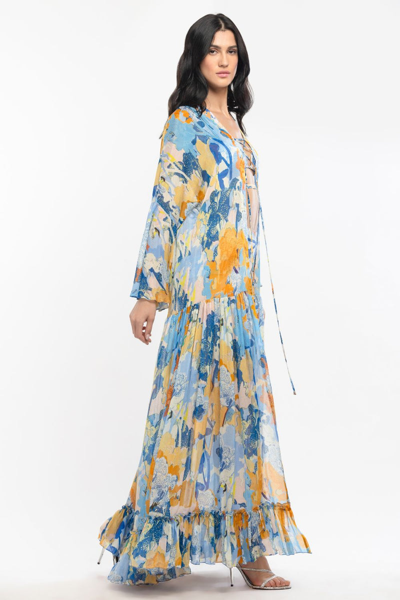 Lycra printed bodysuit with cape