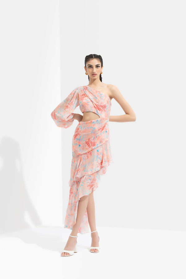 Rabenda Printed One Off Shoulder Dress