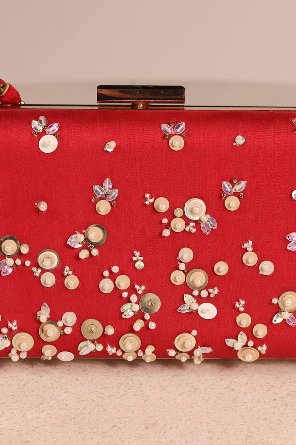 Red Hand Embroidered Clutch