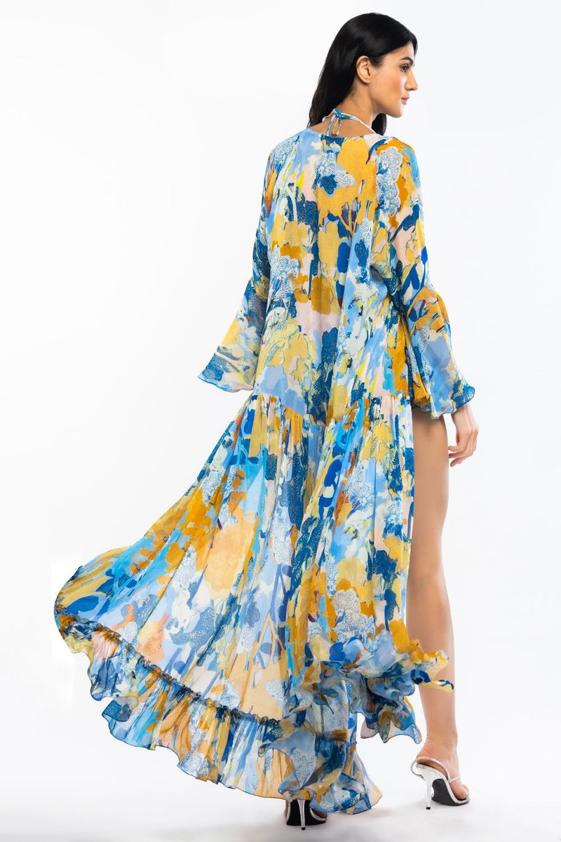 Lycra printed bodysuit with cape