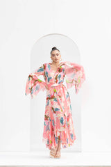 Peach tropical chiffon dress