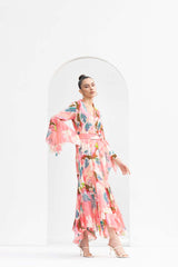 Peach tropical chiffon dress