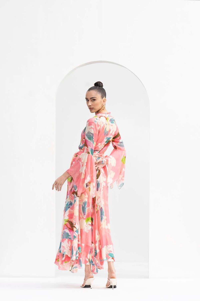 Peach tropical chiffon dress