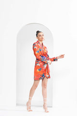 Red garden printed wrapped blazer dress