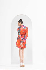 Red garden printed wrapped blazer dress