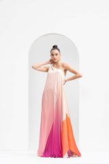 Ombre printed one-shoulder kaftan