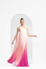 Ombre printed one-shoulder kaftan