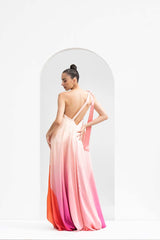 Ombre printed one-shoulder kaftan