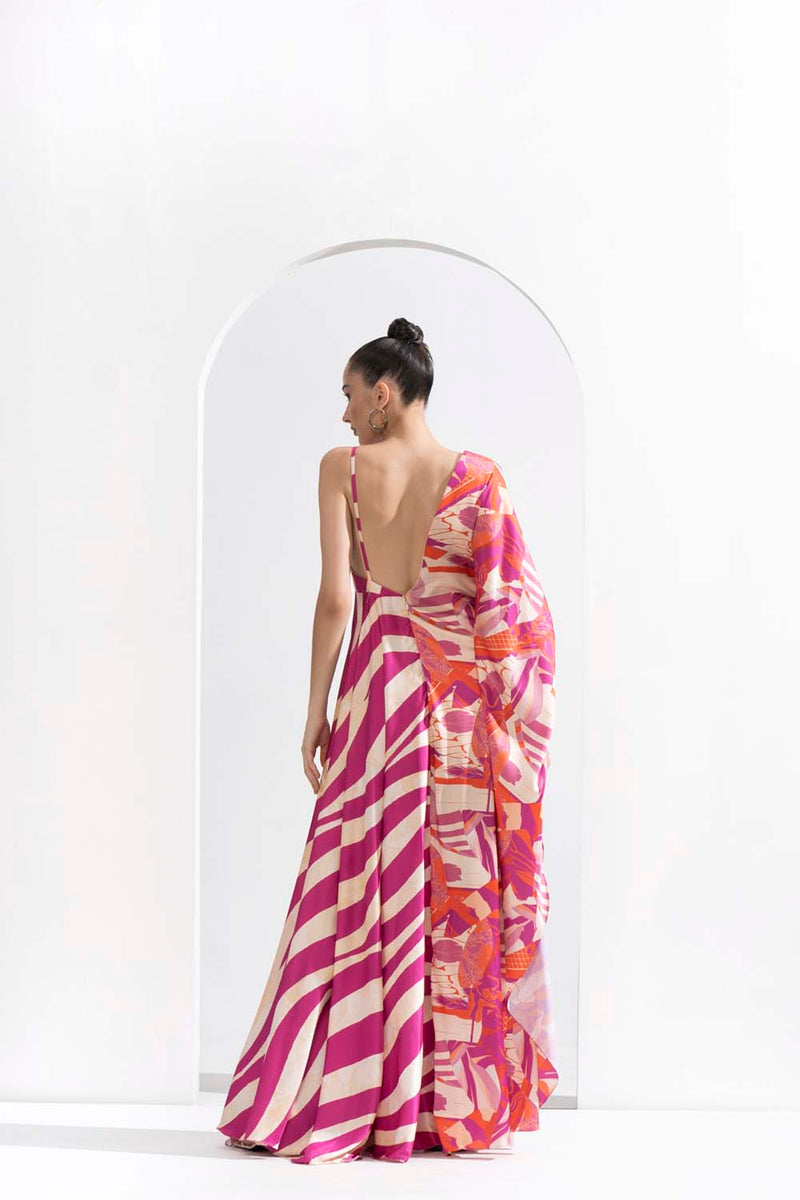 Fuchsia print blocked kaftan Dress