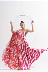 Fuchsia print blocked kaftan Dress