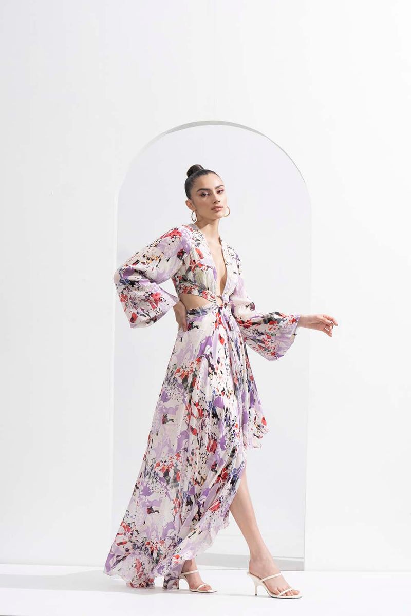 Purple orchid cutouts chiffon dress