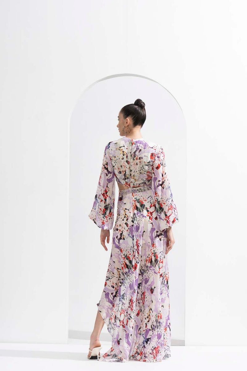 Purple orchid cutouts chiffon dress