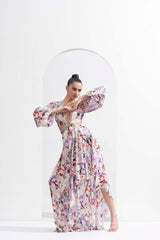 Purple orchid cutouts chiffon dress