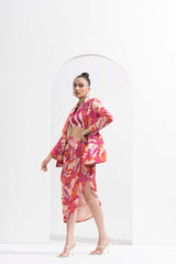 Fuchsia abstract printed blazer Set
