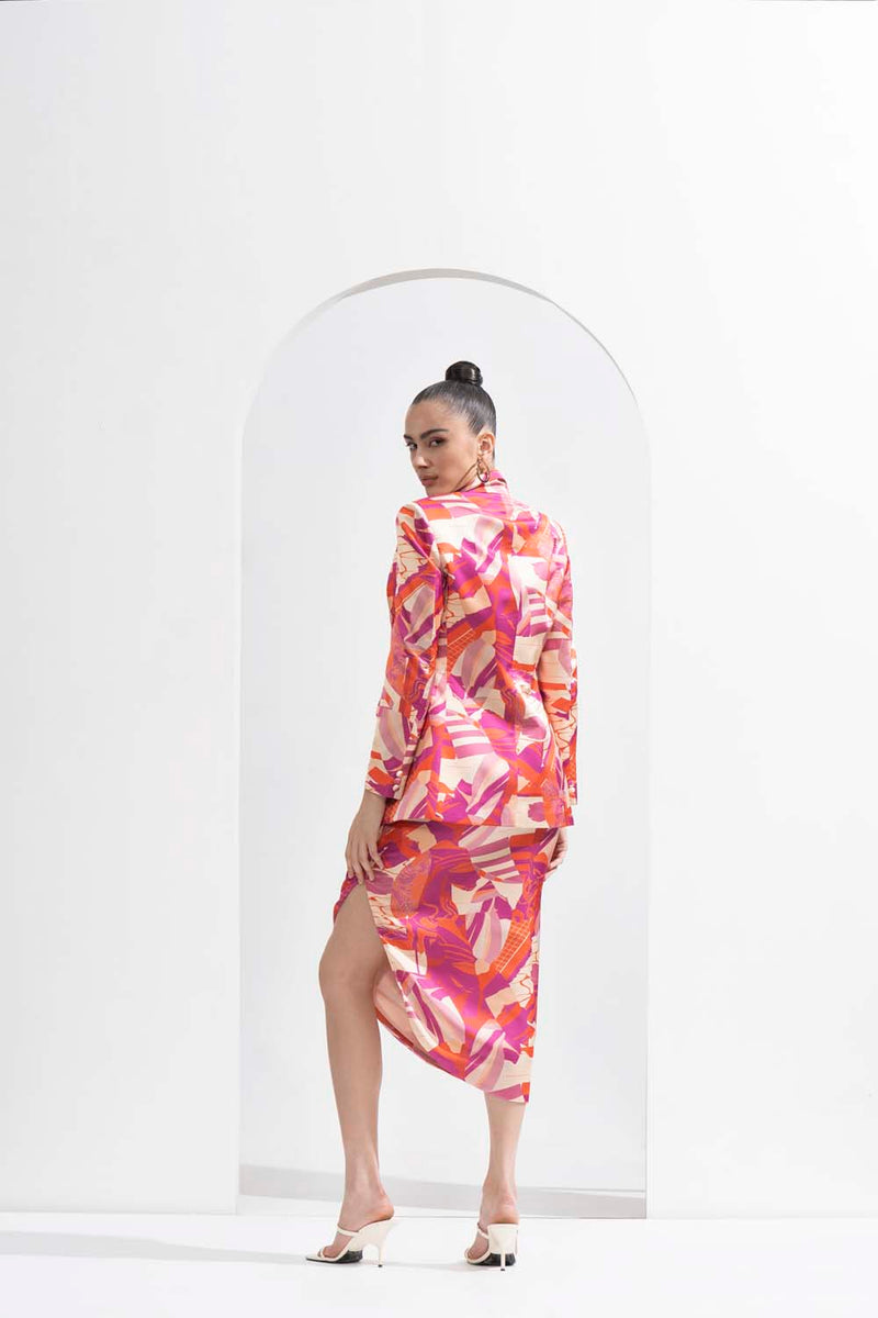 Fuchsia abstract printed blazer Set