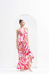 Pink abstract satin bodycon dress