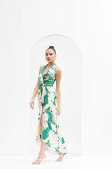 Mystic green draped halter neck dress