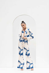Mystic blue texture printed jacket Set