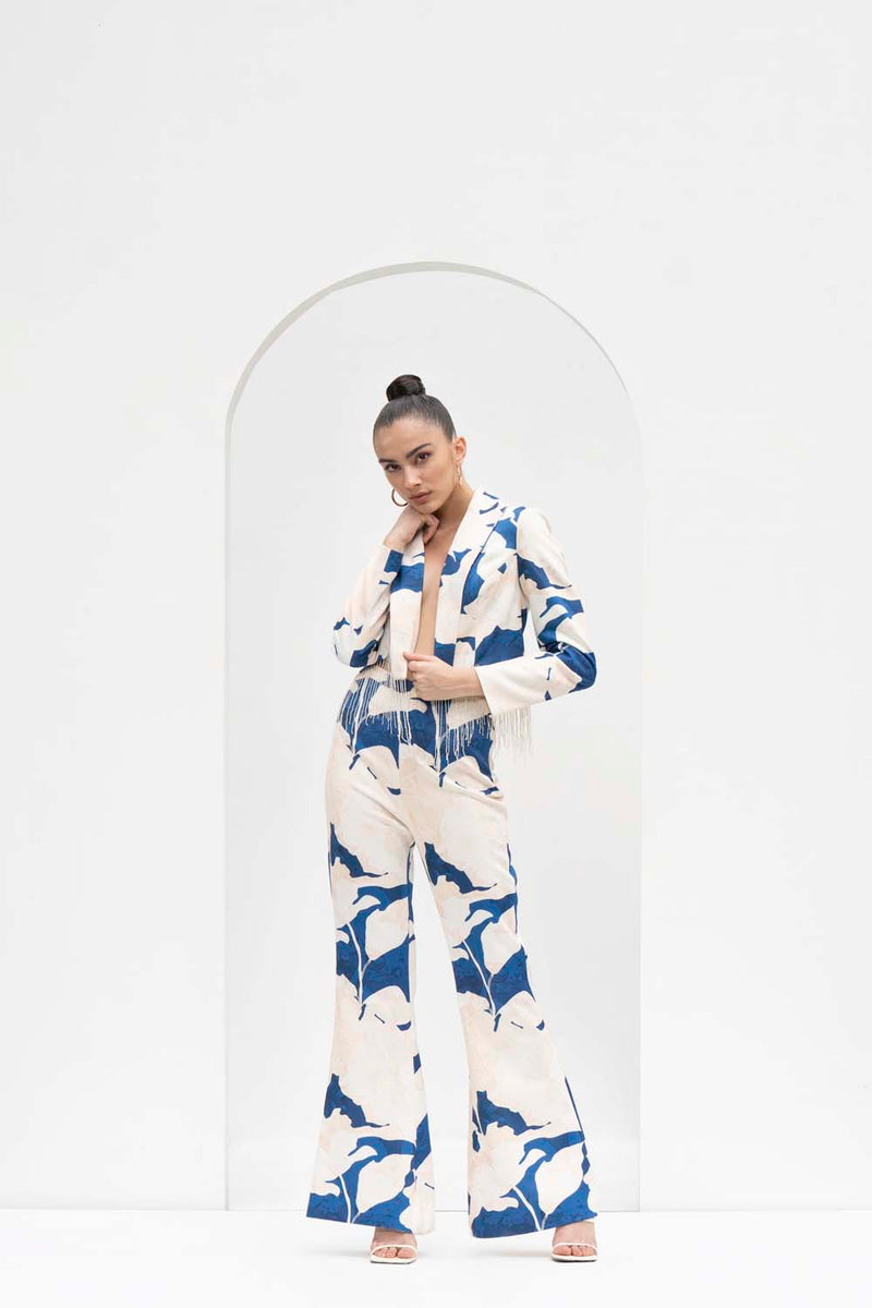 Mystic blue texture printed jacket Set