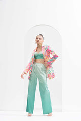 Blurred printed satin pant Set