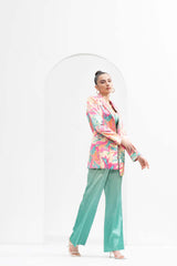 Blurred printed satin pant Set