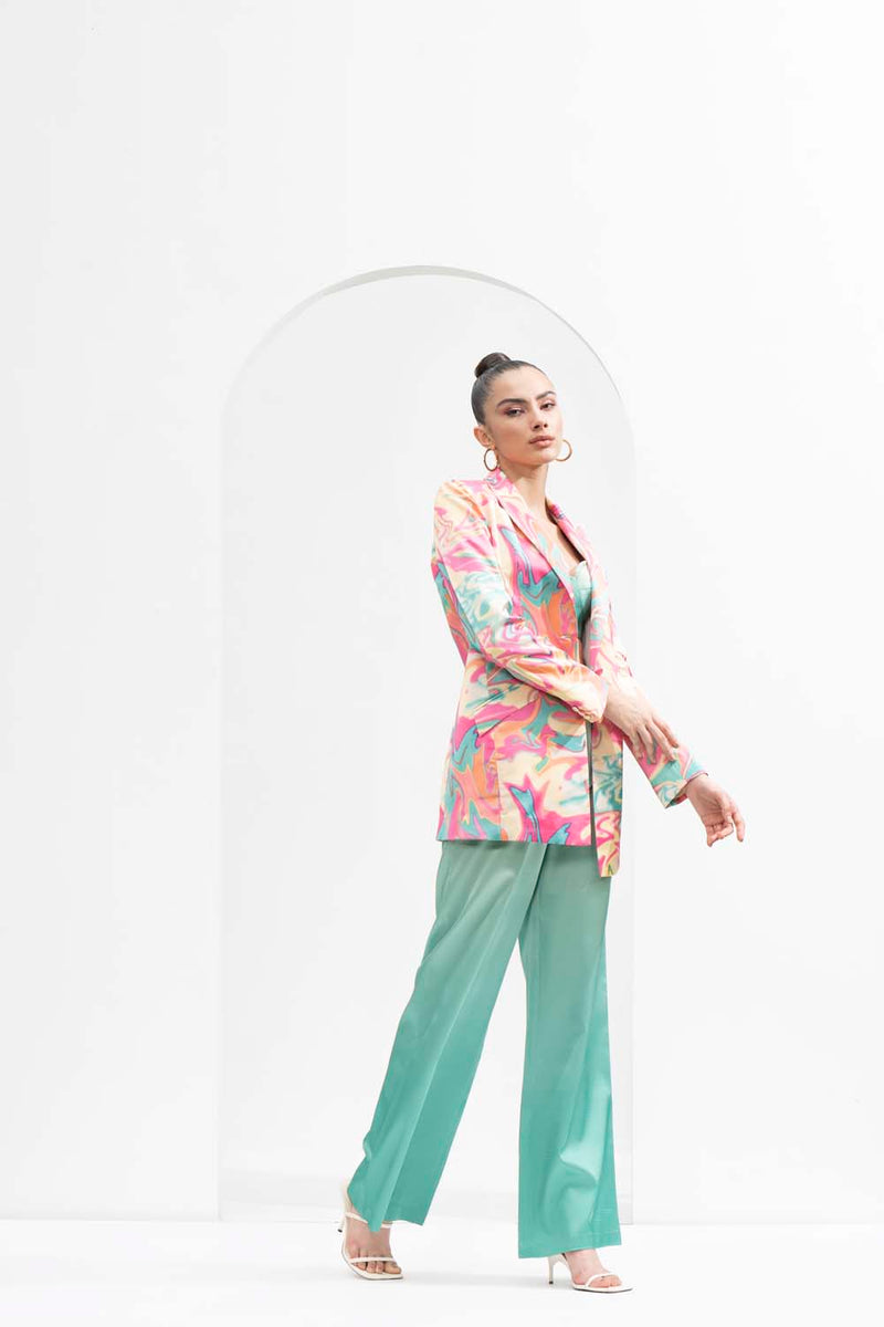 Blurred printed satin pant Set