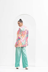 Blurred printed satin pant Set