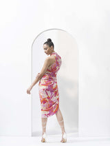 Pink velvet printed short dress