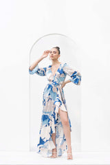 Mystic blue texture printed dress