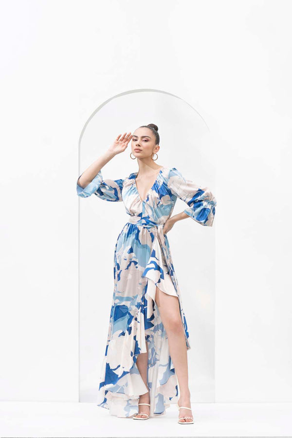 Mystic blue texture printed dress