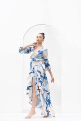 Mystic blue texture printed dress