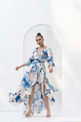 Mystic blue texture printed dress